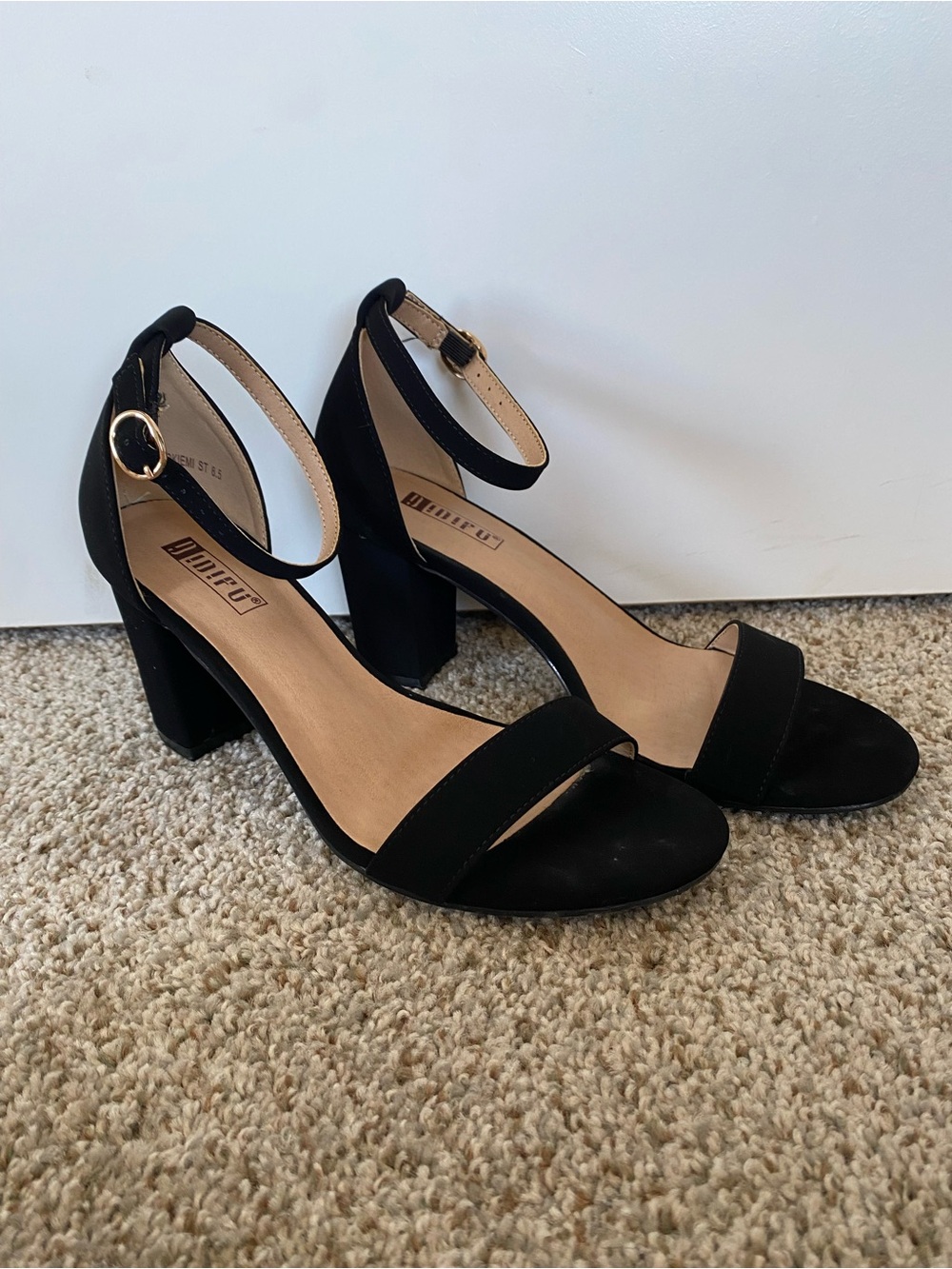 Black Ankle-Strap Block Heel Sandals
